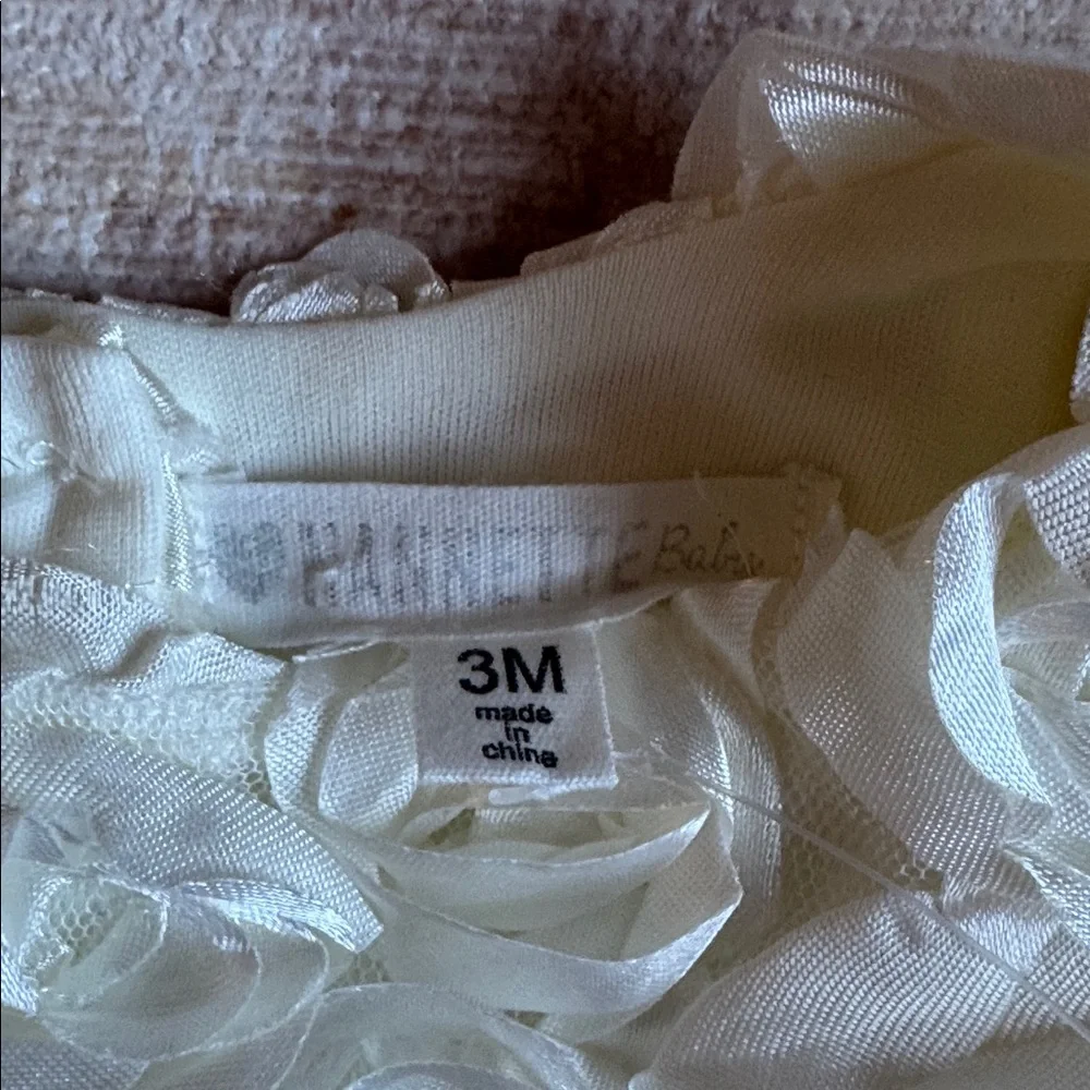 Nannette Baby Satin Cream Floral Bubble Dress and Bloomer Set size 3M NWT